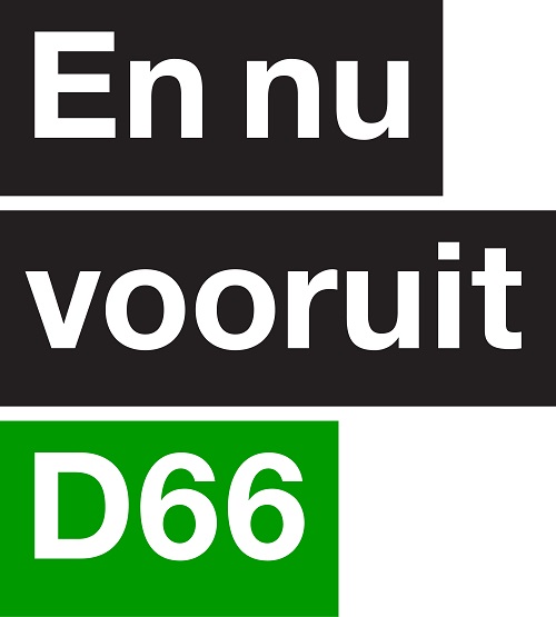 Tekst van affiche: 'En nu vooruit - D66' 