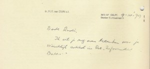 Bedankbriefje van Van Dun