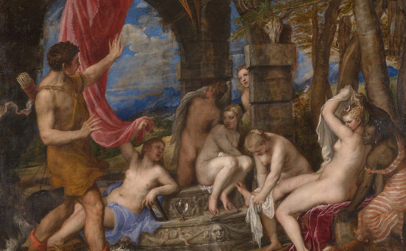 Schilderij 'Diana en Aktaion' door Titiaan